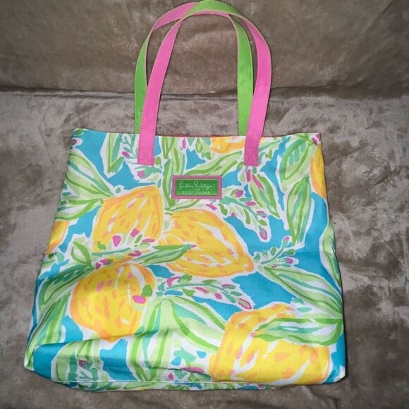 Lilly Pulitzer for Estee Lauder Tropical Print Lemons Shopping Beach Tote Bag - Picture 1 of 8